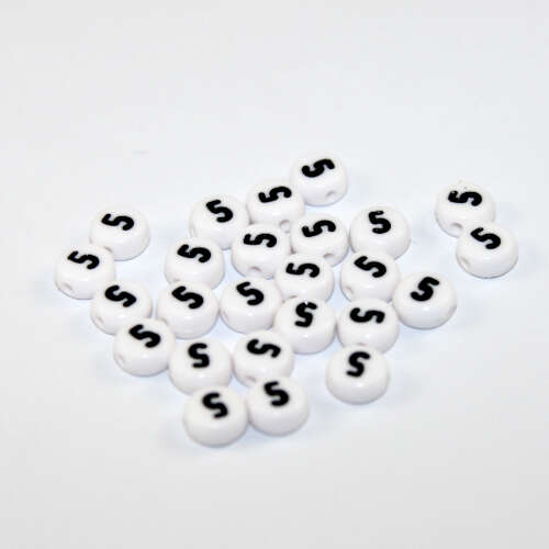 7mm Number 5 Acrylic Flat Round Beads - White