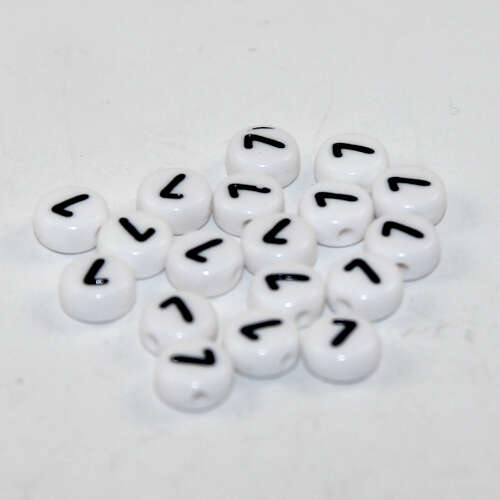 7mm Number 7 Acrylic Flat Round Beads - White