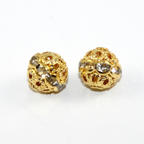 10mm Rhinestone Bead - Crystal & Gold