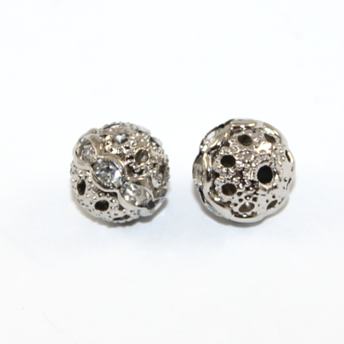 10mm Rhinestone Bead - Crystal & Platinum