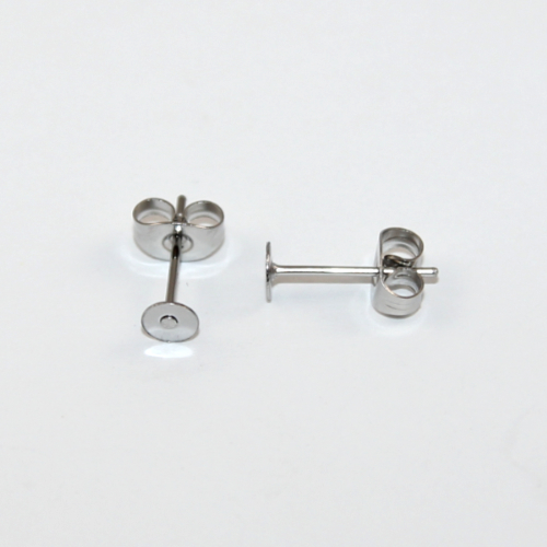 4mm Flat Pad Stud & Butterfly Back - Pair - 304 Stainless Steel