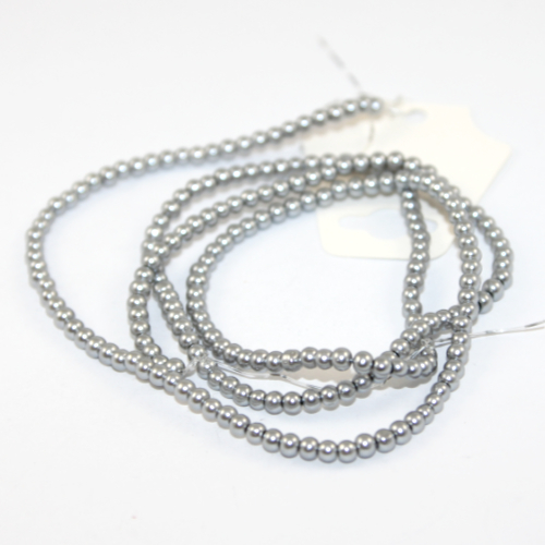 3mm Glass Pearls - 55cm Strand - Silver