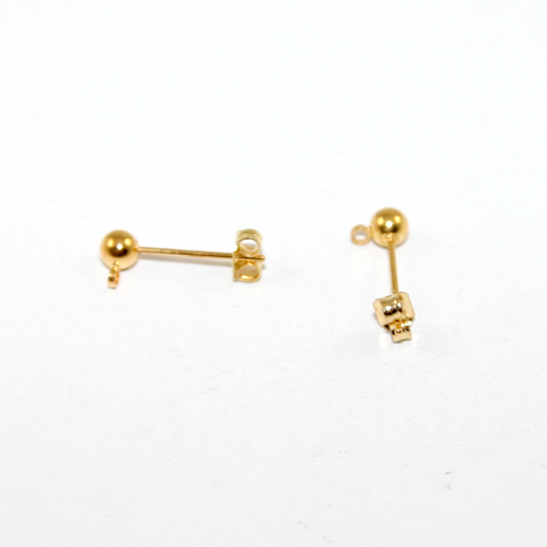 4mm Brass Ball Post with Drop - Pair - Gold