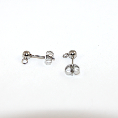 4mm 304 Stainless Steel Ball Post with Drop - Pair - with 304 Stainless Steel Butterfly Backs