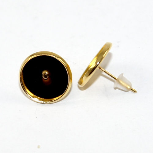 12mm Cabochon Setting Ear Studs - Pair with Rubber Backs - Gold