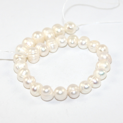 6mm x 8.5mm Potato Natural Cultured Freshwater Pearls - 17cm Strand - White
