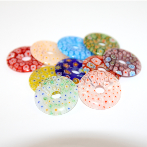 Millefiori Glass Donut / Disc Pendants - Mixed Colours