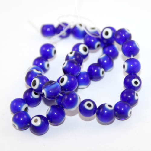 10mm Evil Eye Round Handmade Lampwork Beads - 35cm Strand - Blue