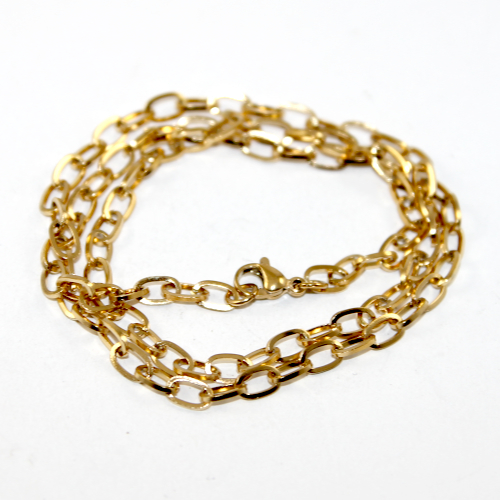 48cm 304 Stainless Steel Cable Chain Necklace with Lobster Clasps - Gold