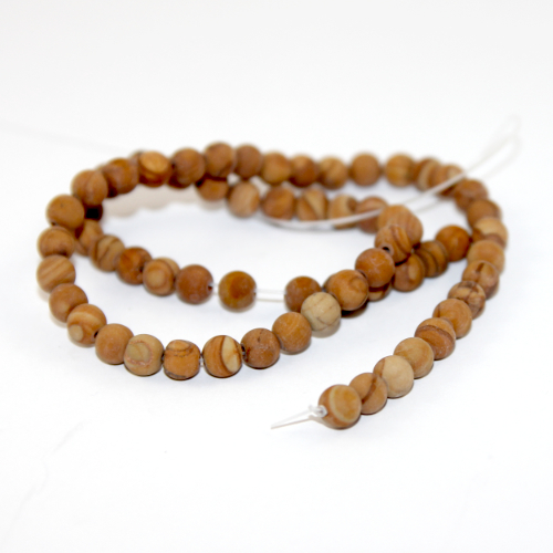 6mm Matte Natural Wood Lace Agate Bead 38cm Strand