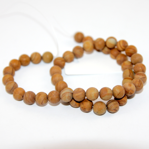 8mm Matte Natural Wood Lace Agate Bead 38cm Strand