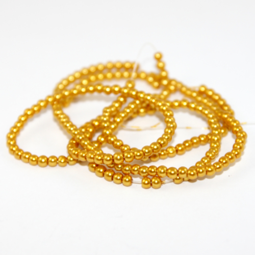 3mm Glass Pearl Beads - 80cm Strand - Gold