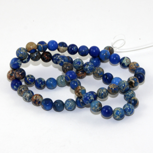 6mm Natural Imperial Jasper Beads - Dyed - 38cm Strand - Blue