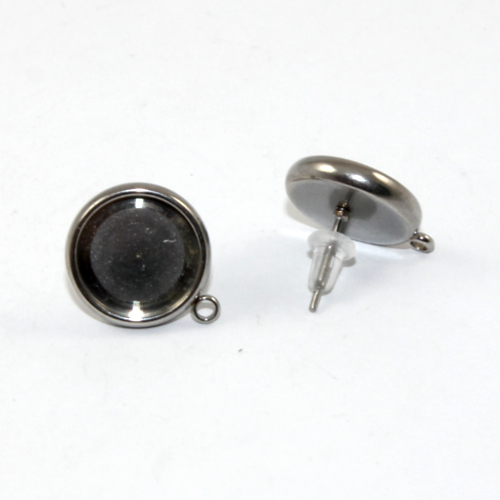 12mm Cabochon Setting Ear Studs with Drop - Stainless Steel - Pair with Rubber Backs