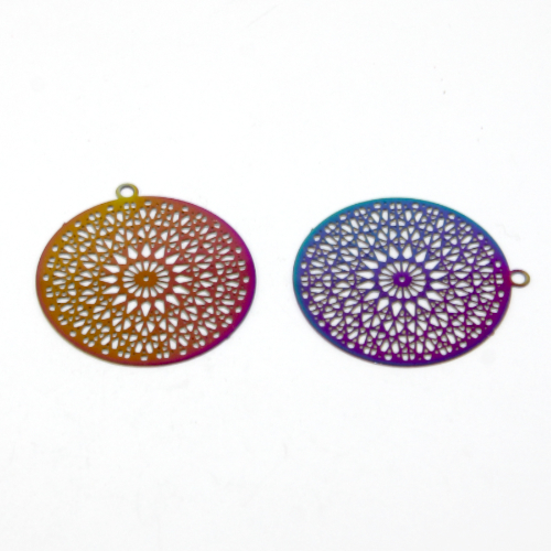 26mm Mandala - 201 Stainless Steel Filigree Pendant - Rainbow - 2 Pieces