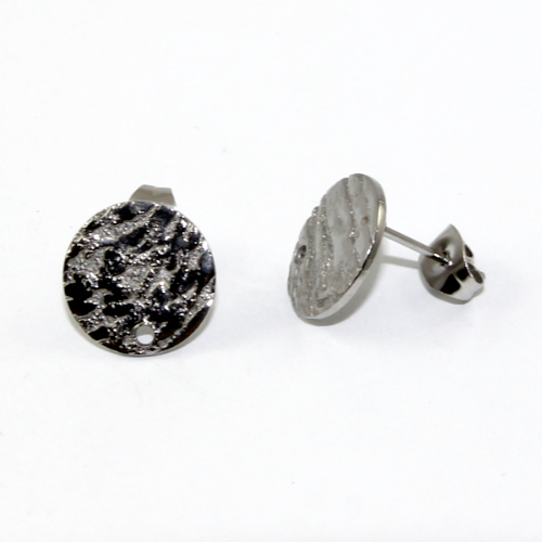 12mm Round Textured 304 Stainless Steel Drop Stud with Butterfly Back - Pair