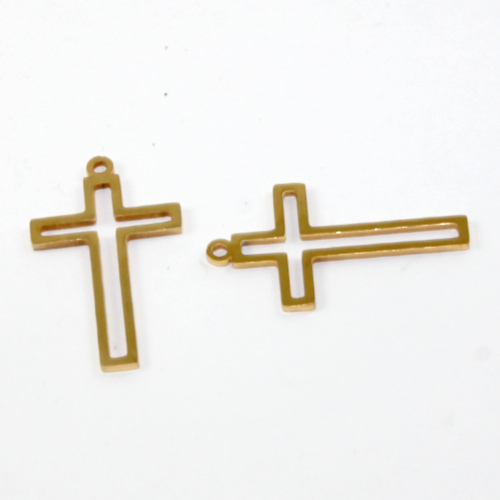 27.5mm x 16mm 201 Stainless Steel Cut Out Cross - Bright Gold