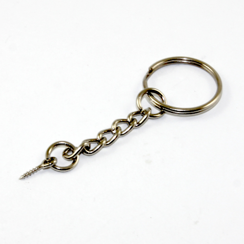 20mm Split Key Ring with a Chain and 10mm Screw Eye Pin - Antique Silver