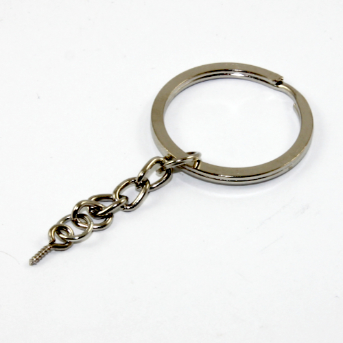 30mm Split Key Ring with a Chain and 10mm Screw Eye Pin - Antique Silver