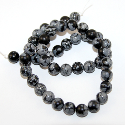8mm Natural Snowflake Obsidian Beads - 38cm Strand