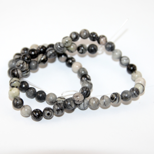 6mm Natural Black Silk Stone Round Beads - 38cm Strand