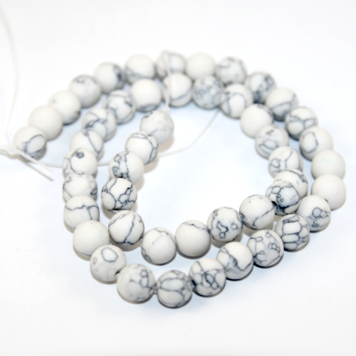 8mm Matte Howlite Round Beads - 38cm Strand - White & Grey