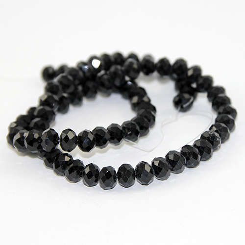 6mm x 8mm Opaque Glass Rondelle - 38cm Strand - Black