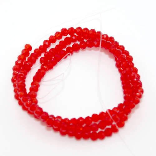 2mm x 3mm Transparent Glass Rondelle - 38cm Strand - Red