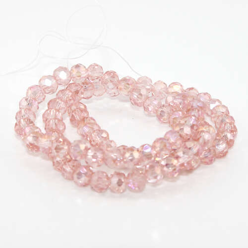 5mm x 6mm Transparent Glass Rondelle - 38cm Strand - Pink AB