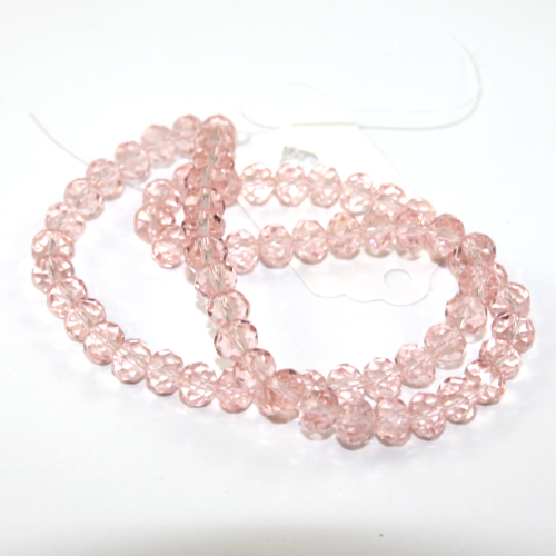 6mm x 8mm Transparent Glass Rondelle - 38cm Strand - Pink