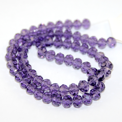 6mm x 8mm Transparent Glass Rondelle - 38cm Strand - Purple