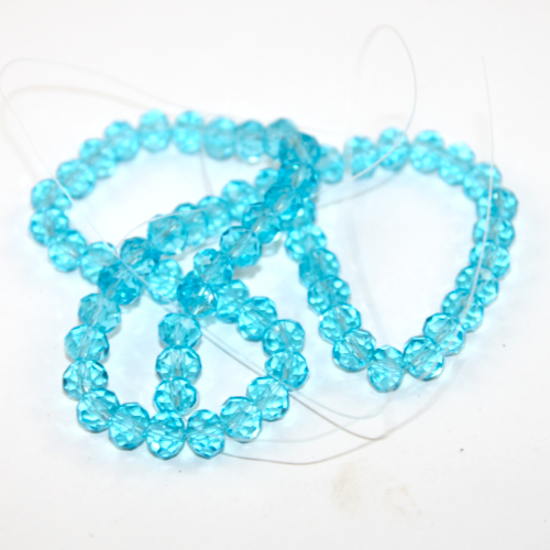 6mm x 8mm Transparent Glass Rondelle - 38cm Strand - Turquoise Blue
