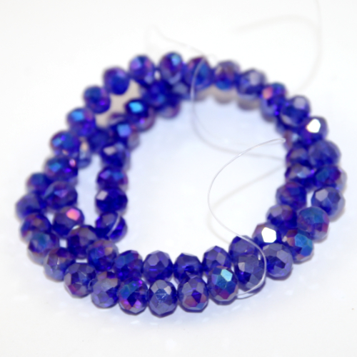 6mm x 8mm Transparent Glass Rondelle - 38cm Strand - Dark Blue AB