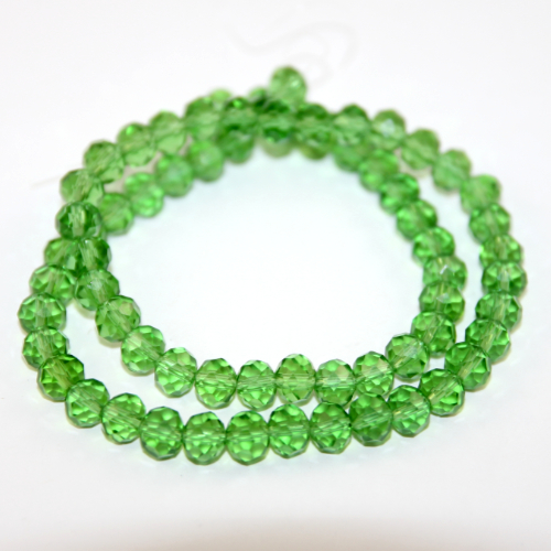 6mm x 8mm Transparent Glass Rondelle - 38cm Strand - Green