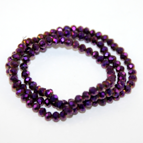 3mm x 4mm Glass Rondelle - 38cm Strand - Metallic Purple