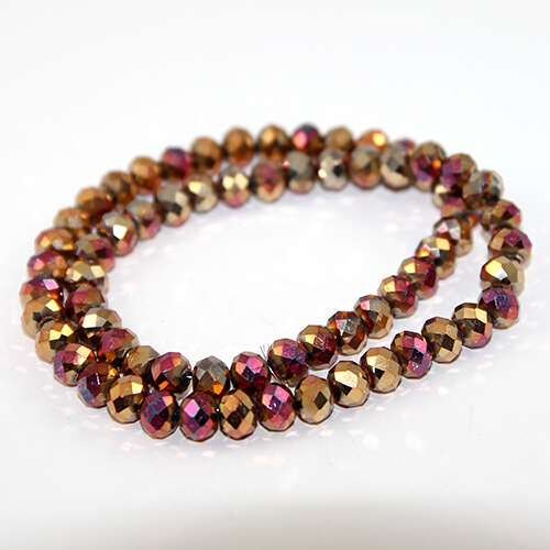 6mm x 8mm Glass Rondelle - 38cm Strand - Metallic Rose Gold