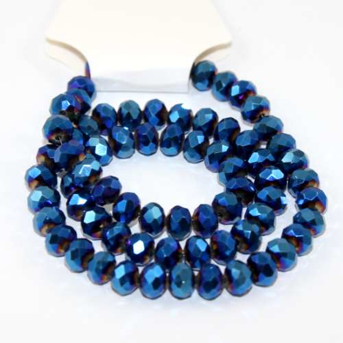 6mm x 8mm Glass Rondelle - 38cm Strand - Metallic Blue