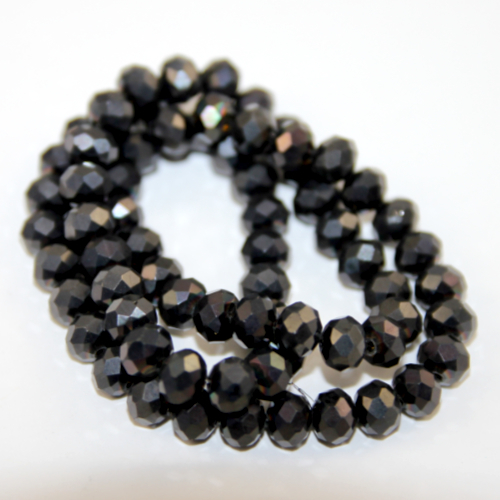 6mm x 8mm Glass Rondelle - 38cm Strand - Metallic Black