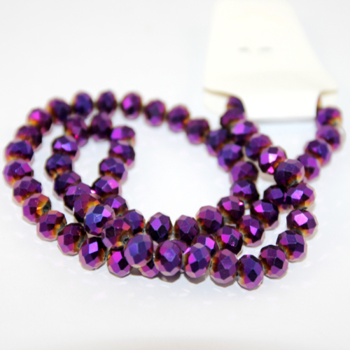 8mm x 10mm Glass Rondelle - 45cm Strand - Metallic Purple