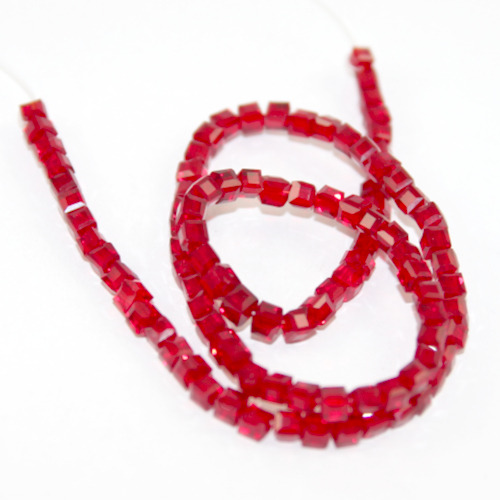 4mm Cube Beads - 40cm Strand - Red
