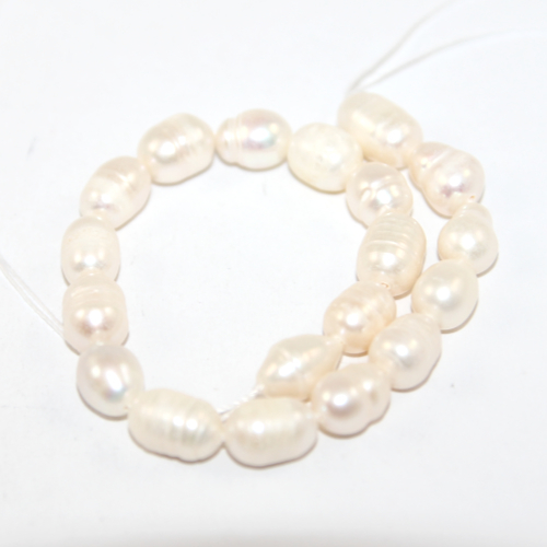 8mm x 6mm Natural Potato Rice Freshwater Pearl Beads 17cm Strand - White
