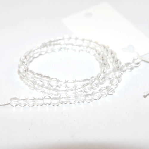 4mm Round Glass Beads - 30cm Strand - Clear
