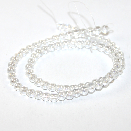 4mm Round Glass Beads - 30cm Strand - Clear AB