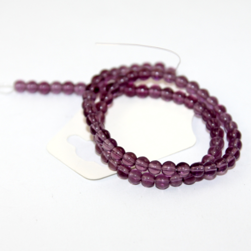 4mm Round Glass Beads - 30cm Strand - Purple