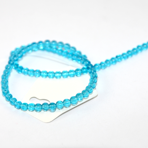 4mm Round Glass Beads - 30cm Strand - Turquoise Blue