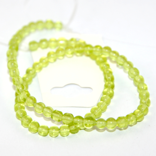 4mm Round Glass Beads - 30cm Strand - Olive Green