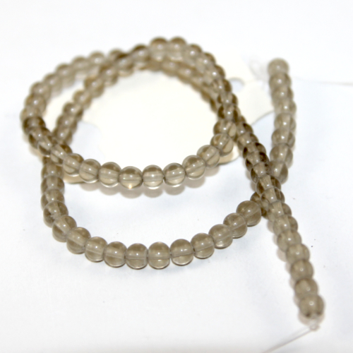 4mm Round Glass Beads - 30cm Strand - Smoke Grey