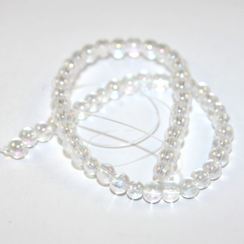 6mm Round Glass Beads - 30cm Strand - Clear AB