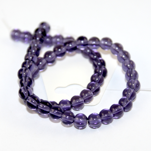 6mm Round Glass Beads - 30cm Strand - Purple