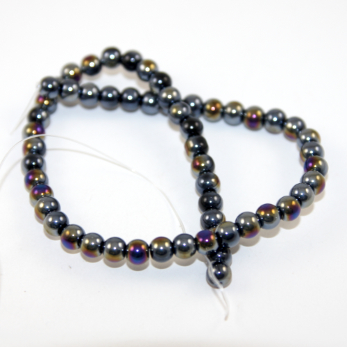 6mm Round Glass Beads - 30cm Strand - Smoke Grey AB